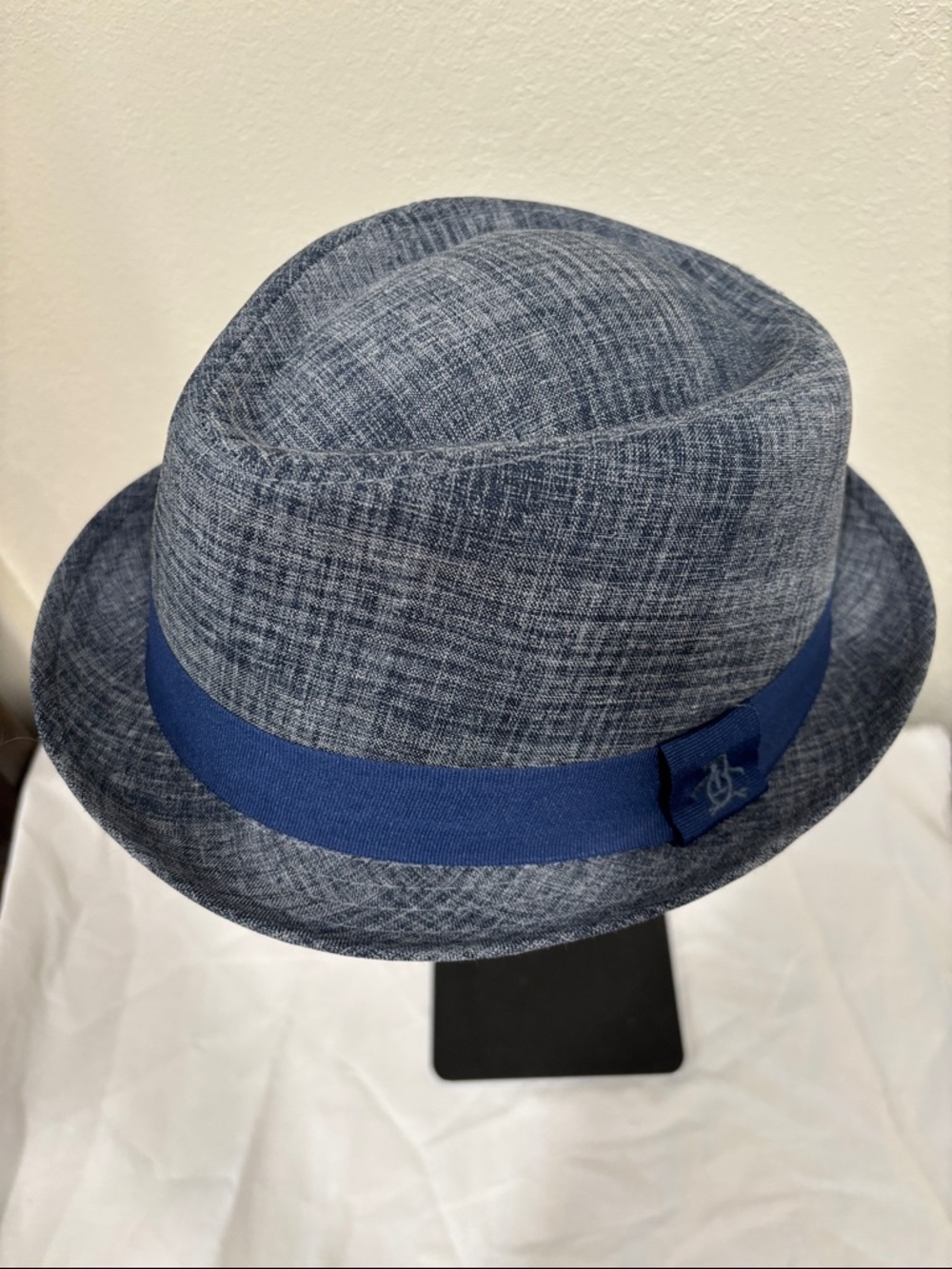 Original Penguin Blue Fedora Hat S/M Chambray Short Brim Trilby Mens